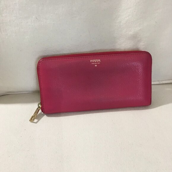Vtg Fossil Fuchsia Pink Pebbled Leather Wallet - Picture 1 of 5